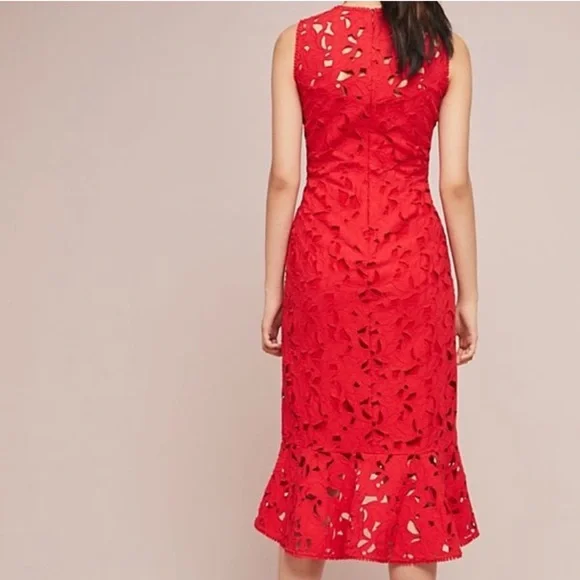 New Shoshanna Red Eyelet Cotton Maxi Dress Size 6 - Picture 3 of 9